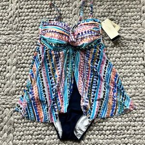 NWT Profile by Gottex colorful abstract print fly away one piece